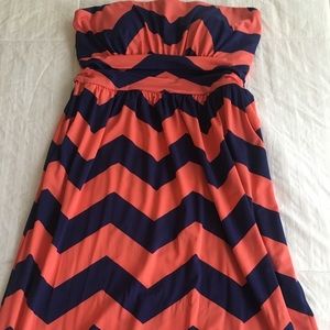 Coral and Navy Maxi Dress 🌸